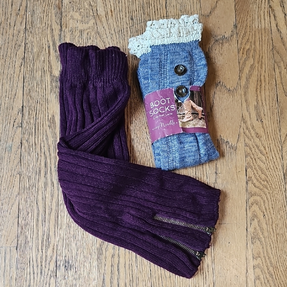 Blue Boot Socks And Purple Leg Warmers with Zipper Detail Bundle